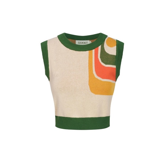 OXKNIT WOMEN’S RETRO-INSPIRED KNIT SET WITH BOLD GEOMETRIC GRAPHIC small - Picture 4 of 14